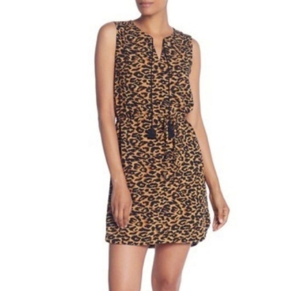 Beach‎ Lunch Lounge Gigi Leopard Print Tassel Dress Women's Size Med Mini Shift
